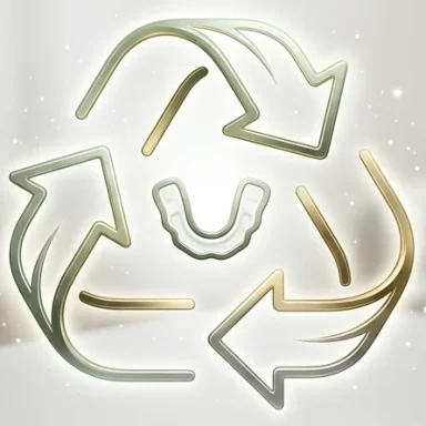 Wiederverwendbare Bleaching-Schienen Modernes Recycling-Symbol für nachhaltiges At-Home-Bleaching mit dauerhaft wiederverwendbaren Zahnschienen in Augsburg.